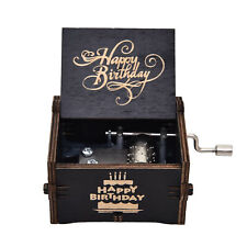 Hand Crank Music Box Happy Birthday Vintage Wood Hand-Carved Musical Box Gift picture