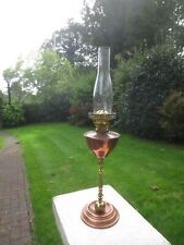ARTS & CRAFTS STYLE ANTIQUE COPPER BRASS WAS BENSON OIL LAMP AND CHIMNEY picture