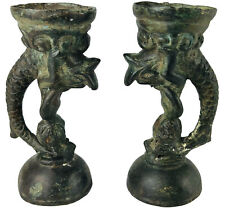 Vintage Antique Pair (2) Metal Ornate KOI FISH Candle Holders primitive Gothic picture