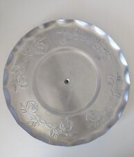 Vtg Wrought Aluminum Pedestal Lazy Susan Tray 17.5” X 2” Floral Roses Scalloped picture