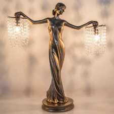 Grecian Goddess Sculptural Beaded Table Lamp 2-Light Antiqued Bronze Finish, 24