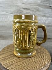 Vintage Ceramic 4 Embossed Knights Stoneware Mug Beer Stein Green/Yellow Glazing picture