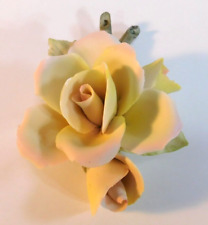 Ceramic Art Pottery Rose Figurine Yellow Pink Blush Blossom & Two Buds 4.75