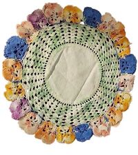 Hand Crocheted Round 3D Variegated Pastel Pansy Doily MCM Vtg  picture