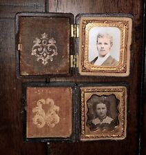 Lot Of 2 Miniature 1/16 Antique Photos ID’d Man & Daguerreotype Of Woman 1850s picture