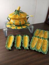 Vintage Majolica Portugal Ceramic Corn Tureen With Laddle And Platter Also Comes picture