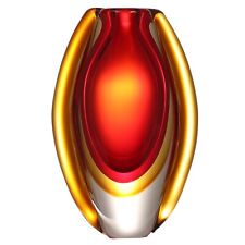 Hand Blown 10 inches tall  Red  Sommerso Oval Art Glass Vase picture