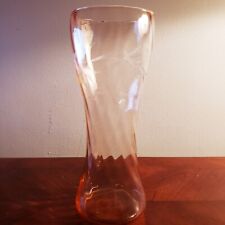 Large Pink Etched Floral 1930Depression Glass Vase 11.5 inches picture