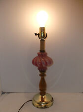 VINTAGE CRANBERRY SWIRL FLASH GLASS Table Lamp Glass, Wood & Brass picture