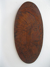 Antique Pyrograph Flemish Art Co. #857 Native American Indian Chief Wood Plaque picture