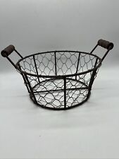 Metal Chicken Wire Basket W Wood Handles 3”x7” Farmhouse Decor picture