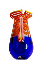 VTG Hut Princ Art Glass Heavy Vase Colorful Handmade Czech Republic StunningTall picture