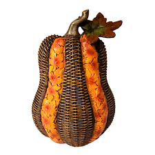 Fall Autumn Woven Design with Leave Resin Gourd Pumpkin 10 Inch picture