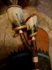**AWESOME VINTAGE NATIVE AMERICAN IROQUOIS HAND MADE  SHAMAN  HORN  RATTLE** picture