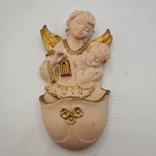 Angel Cherub Child Baby Holy Water Font Wall Decor Vtg Italy 5.25” x 3” Resin picture