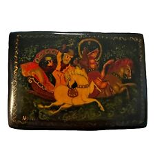 Beautiful  Russian Lacquer Small Pill/ Trinket Box Vintage Hand Painted Signed picture
