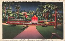 Bangor ME Maine, Electric Fountain at Night State Street Park, Vintage Postcard picture