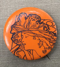 © 1966 Art Nouveau Sundyval Graphics Orange Woman Pinback Button Around 1 15/32” picture