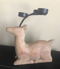 Wooden Kneeling Deer With Wrought Iron Candle Holders picture