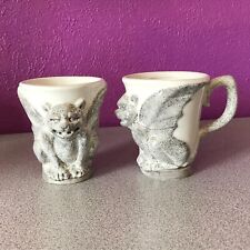 Pair of Gargoyle 3D Mugs Vandor Vintage 1996 Ceramic Coffee Tea Halloween - FLAW picture