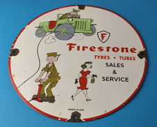 Vintage Firestone Tires Sign - Auto Tyres Sales Service Gas Pump Porcelain Sign picture