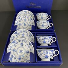 Fine China Porcelain Tea Cup Saucer Set Blue & White Teacup Made Japan 8 PCS NIB picture
