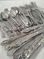 Vintage Flatware Rose Floral  Stainless Steel Mixed Lot Of 60 Craft picture