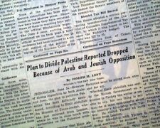 PARTITION PLAN FOR PALESTINE Jews Jewish & Arabs State CANCELLED 1947 Newspaper picture