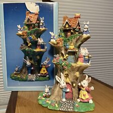 Vintage Easter Bunny Rabbit Tree Treehouse Figurine Sculpture Tree House Jaimy picture