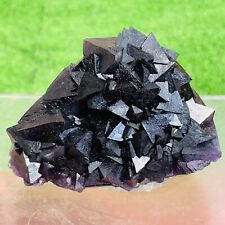 509g Rare Natural Purple Black Pyramid Fluorite Cluster Crystal Raw Mineral picture