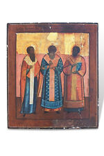 Early 19thc. Painted Gilt Russian Icon; Three Holy Hierarchs, Orthodox 14X12 1/4 picture