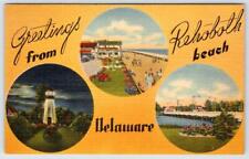 1940-50's GREETINGS FROM REHOBOTH BEACH DELAWARE 3 VIEWS VINTAGE LINEN POSTCARD picture