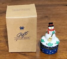 Vintage Porcelain Snowman Trinket Box With Miniature Christmas Tree 1999 picture