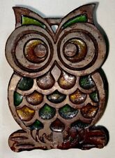 Vintage 1960-70s OWL Stained Glass Cast Iron Napkin Holder Suncatcher Retro 5.5