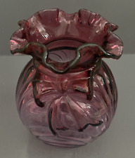 Fenton Art Glass Cranberry Country Caprice Drape Bow Vase Ruffle Crimped Edge picture