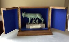 VTG Bronze Capitoline Wolf in Wooden Box,  Military Gift From Italian Army picture