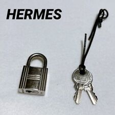 Authentic HERMES Set of Padlock & Key Cadena Silver-Tone Bag Accessories Charm  picture