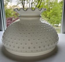 Large Vintage White Milk Glass Hobnail Lamp Globe Ruffled Shade 10” Fitter picture