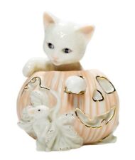 LENOX 2000 Cat In Pumpkin With Mouse Halloween Porcelain Figurine picture