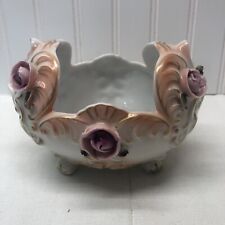 Vintage Ucagco Japan Hand Painted Pink Rose Vase Planter Container 7”x4.5”x5.5” picture