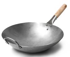 Craft Wok Traditional Hand Hammered Carbon Steel Pow Wok with Wooden and Steel H picture