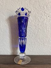 Meissener Bleikristall Echt Cobalt Blue Crystal Vase: Floral Etching picture