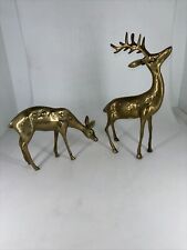 2 Vintage Brass Deer Buck Doe Bull Elk Made in Korea picture
