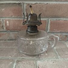 Vintage Kerosene Oil Lamp Base Pressed Clear Glass with Flower Pattern & Handle picture
