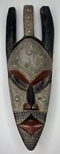 Vintage African Tribal Mask Wood & Tin Handcrafted Wall Hanger Sculpture Decor picture