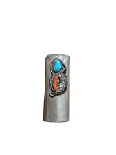 Vintage Native American Silver Turquoise/Coral Bic Lighter Cover Holder Case picture