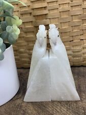 Vintage Italian White Alabaster COCKATOO Bookends Hand Carved 5.75 in picture