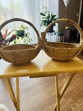 Vintage Handmade Rattan Basket Boat Shaped Willow UNIQUE Weave MCM Halfmoon picture