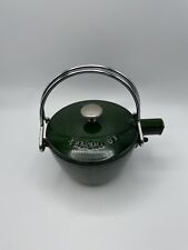 Staub La Theiere French Cast Iron 1 Qt Round Tea Kettle Basil Green Camping READ picture
