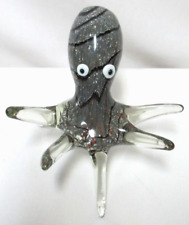 Blown Glass Octopus sculpture figurine sea life gray black 6.5